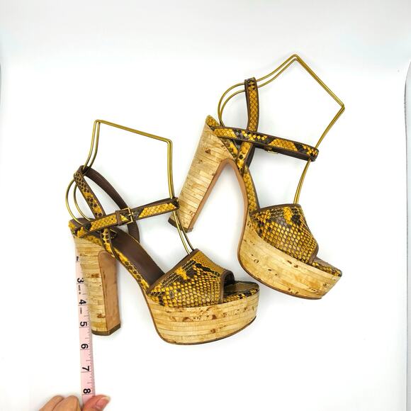 Gucci mustard platform Retro Snakeskin Animal Print Slingback Sandals 36.5 - Picture 6 of 11